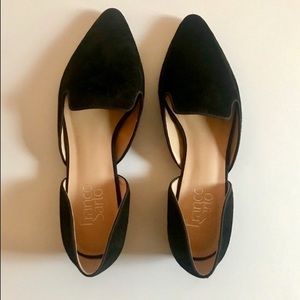 Franco Sarto Black Suede Pointy Toe Flats/Loafers